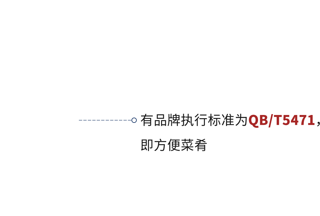 有品牌執(zhí)行標(biāo)準(zhǔn)為QB/T5471，即方便菜肴