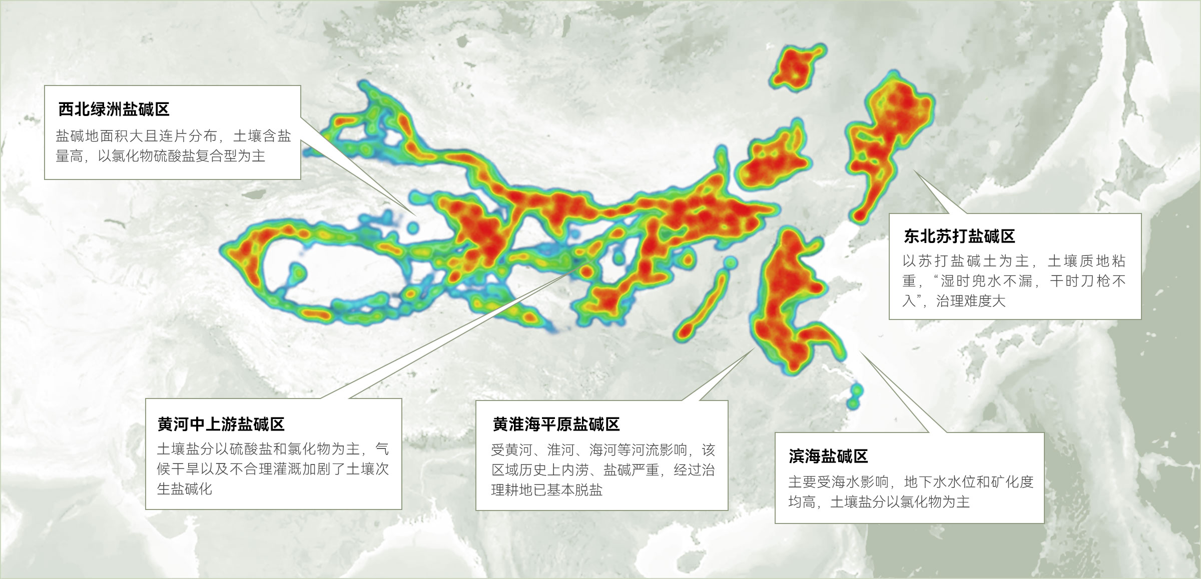 我國(guó)主要鹽堿地分布示意圖